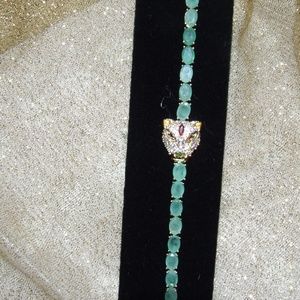 Emerald, Garnet & White Crystal Panther Bracelet